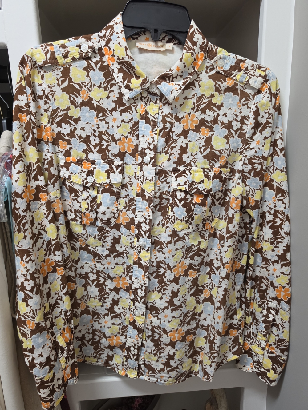 Tory Burch Brown Floral Long-Sleeve Button-Down Shirt